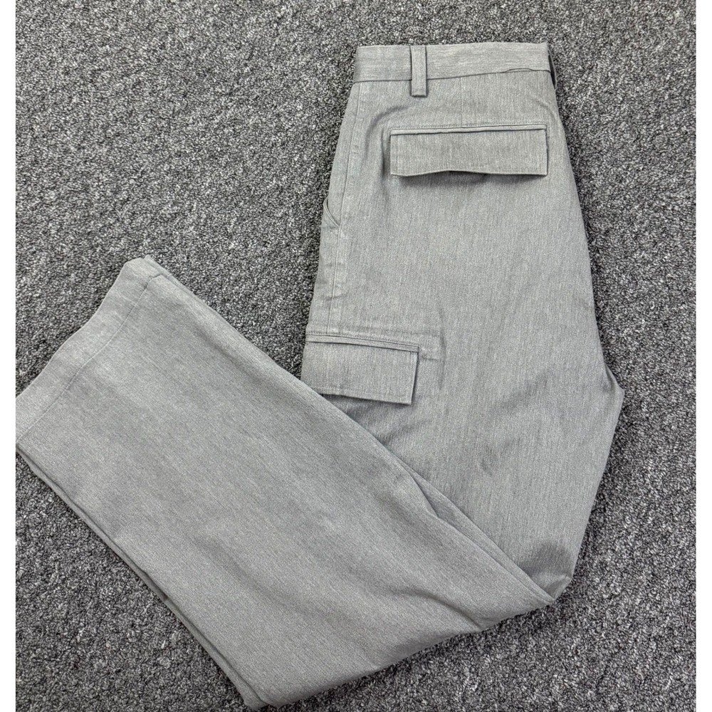 Express Mens Gray Cargo Pants Straight Leg Utility Workwear Heathered Grey 35x31